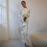 Elegant Temperament Solid-Colored Back-Back-Scuffed Long-Sleeved Dress