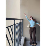Small Brown Curry Jeans Women Autumn High Waist Broad Leg Feeling Loose Straight Narrow Plate Drag