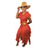 Toloer New Women's Casual And Versatile Pure Color Knitting Sleeveless Tassel Dress-Outfit