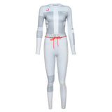 Women Long Sleeve CropTop Slim Outfit Tracksuit 2PCS Set Letter Print High Elastic Skinny Leggings Female