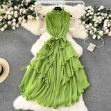 Three-Home Folded Dress Dress Wooden Ear Long Heavy Industry Pressure Folds High-End Exquisite Dress