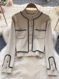 Autumn Korean Fashion Casual Knit Two Piece Set Women Sweater Cardigan Crop Top + Wide Leg Pant Suits Tracksuit 2 Piece