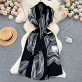 Luxury Retro V-Neck Print Dress Women's Summer French Tamped Loose Thin Long Shirt