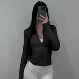 Solid Zipper Hoddie Sports Yoga Top-Outfit