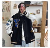 Women Bomber Varsity Jacket Hip Hop Letter Bear Baseball Jackets Streetwear Men Unisex Korean College Single Breasted Loose