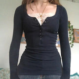 Patchwork Lace Buttoned Long Sleeve Tee-Outfit