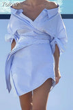Korean Style Shirt Dress For Women V Neck Long Sleeve Off Shoulder High Waist Solid Mini Dresses Female Clothes 2023