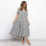 Dress Fashion Loose Casual Black Plaid Puff Sleeve Ruffle Ruched One-piece Long Dresses New Arrival Spring Summer
