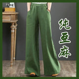 Linen Large-Size Broad Leg Trousers Women's Rope Loose Waist Cotton Spring And Summer Women's Trousers Loose Cotton Thighs