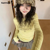 Y2k Aesthetics Yellow T-shirt 2000s Japanese Harajuku Tee Shirt Grunge Letter Print Long Sleeve Tshirt E-girl