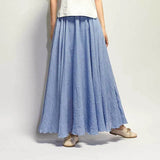 Elegant High Waist Linen Maxi Skirt 2020 Summer Ladies Casual Elastic Waist 2 Layers Skirts saia