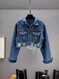 New Station Heavy Industry Rivet Set Diamond Denim Jacket Female Worn Nail Bead Jacket Jacket-Outfit