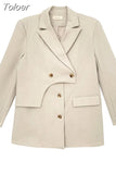 Irregular Design Women's Blazer Notched Loose Double Breasted Long Sleeve Casual Korean Suit Jackets Summer 2023