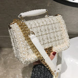 party 2022 Winter Fashion New Female Square Tote Bag Quality Woolen Pearl Women's Designer Handbag Ladies Chain Shoulder Crossbody
