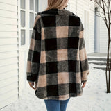 Women's Autumn And Winter Long Sleeve Double Pocket Lattice Hairy Large Fashion