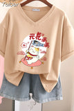 100% Cotton M-6XL T Shirt Japanese Cartoon Anime Tshirt Short Sleeve Women's Top Summer Couple V Neck Oversized T