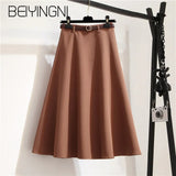 Summer Sashes A-line Skirts Women Solid Elegant Kpop Tutu Skirts Office Lady Umbrella Midi Skirt Vintage Faldas