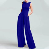 Long Jumpsuits Women Elegant Pockets Party Sleeveless Rompers 2022 Summer Fashion Casual Pleated Wide Leg Pants