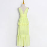 Sleeveless V Neck Casual Plain Dress For Women High Waist Patchwork Cut Out Dresses Female 2022 Summer Clothing