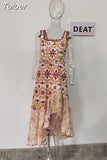 Fashion Women's Dress Embroidery Hollow Out Square Collar Sleeveless Irregular A Line Midi Dresses Summer 2023 New