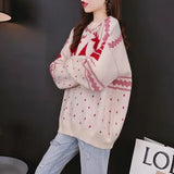 Women's Christmas Casual Thicken Warm Red Sweaters O-Neck Knitting Loose Pullovers Tops Korean Clothes