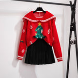 Women Thickened Warm Loose Casual Knitting Pullovers Tops Sailor Collar Preppy Students Christmas Sweater