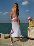 2025 New Fixed-Print Large Floral Three-Piece Mesh Dress Sexy