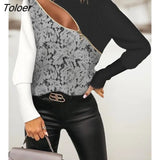of Women's Casual Colorblock Contrast Lace Zip Front Long Sleeve Top & Daily Tee Europe America Fashion Casual
