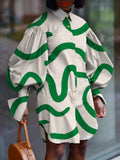 Print Colorblock Shirt For Women Lapel Collar Lantern Sleeve Button Through Blouse Female Korean Fashion Clothing