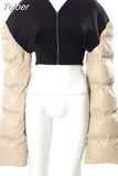 Contrast Color Thicken Cropped Design Puffer Coat Winter Clothes Women Flare Sleeve Padded Jacket Sexy