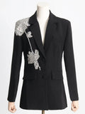 Toloer New Ins Temperament Heavy Industry Nail Bead Three-Dimensional Flower Splicing Loose Show Thin Elegant Suit Jacket Female-Outfit