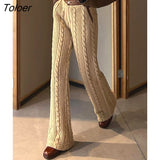 Winter Knit Pants Women Fashion Cable Khaki High Waisted Trousers Streetwear Straight Long Pants Bottoms 2022