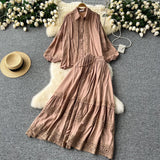Suit Female Senior Sleeve Lace Splicing Lantern Long-Sleeved Shirt + High Waist Slim Swing