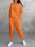 New Women's Pure Color Round-Neck Long-Sleeved Suit Women's Pocket Trousers Trousers
