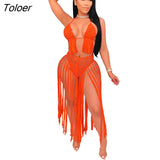 Summer Knit Hollow Out Bra Skirt Set Two Piece Set Beach Tassel Swimwear Summer Outfits Holidays Sexy Bodycon