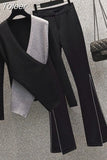 Summer New Elegant Women's Pants Set Fashion Black and White Stitched Chiffon Coat Pants Two-piece Set Female