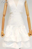 Sexy Plain Dress For Women V Neck Sleeveless High Waist Cut Out Mini A Line Dresses Female 2023 Summer Fashion Clothing