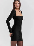 Long Sleeve Hook Bodycon Mini Dress-Outfit