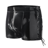 Toloer Men's PVC Mirror Bright Leather Boxer Shorts Sexy Zipper Open File Lederderers Size Accurate-Outfit