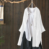 Womens Shirts 2022 ZANZEA Vintage Cotton Tunic Casual Long Sleeve Shirt Button Cardigans Female Soid Patchwork Tops Plus