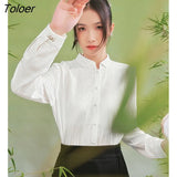 Women Shirts 2022 Autumn Long Sleeve Vertical Collar Blouse Textural Printing White Chic Casual Streetwear