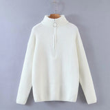 women sweater turtleneck solid white knitted casual pullover korean long sleeve female oversized
