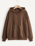 Clothes Hoodies Sweatshirt Solid Drawstring Zip Up Drop Shoulder Hoodie Kawaii Women Oversize Coat Harajuku Streetwear