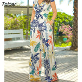 Women Tropical Print V Neck Sleeveless Crop Top & Long Pants Set 2PCS Suit Set Summer Spring Casual Vacation Female