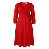 Women's Dress 2025 New Fashion Temperament Pure Color V Collar Folds High Waist Big Dress Dress