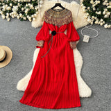 Women's Temperament Dress 2025 Winter Heavy Industry Nail Polish Lily Loose Waist Long-Term Pressure Folding Dress