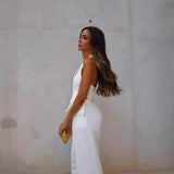 New Women's Folding Decoration High-Waist Wide Leg Pants Leak Back Hanging Neck