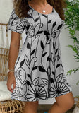 Sweet O-Neck Short Sleeves Leaf Print