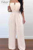 Jumpsuit Off Shoulder Shirred Waist Jumpsuits Summer 2023 Women Wide Leg Pants Playsuits High Waist Overalls