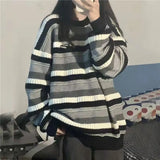 autumn and winter Oversize Lazy Wind Color Matching Striped Sweater Women's New Long Sleeve Knit Pullover